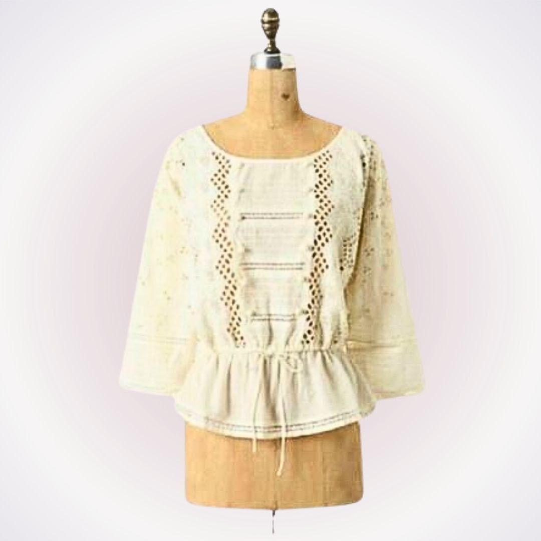 Anthropologie Anthropologie Cream Lace Cinched Waist Blouse | Sz 4 Size S / US 4 / IT 40 - 1 Thumbnail