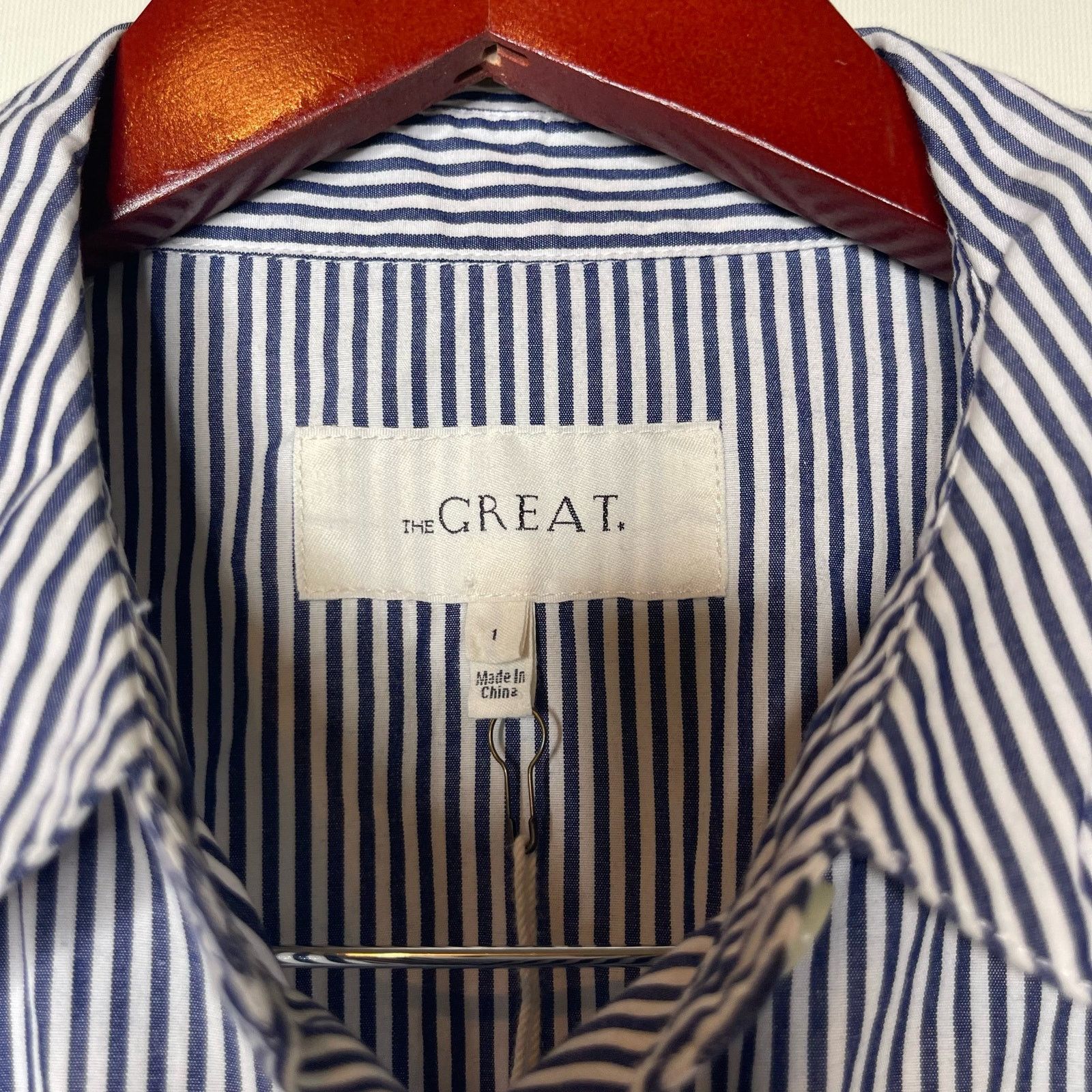 THE GREAT The Great. 3/4 Sleeve Button Down Pinstrip Shirt Blue 1 US S Size S / US 4 / IT 40 - 6 Thumbnail