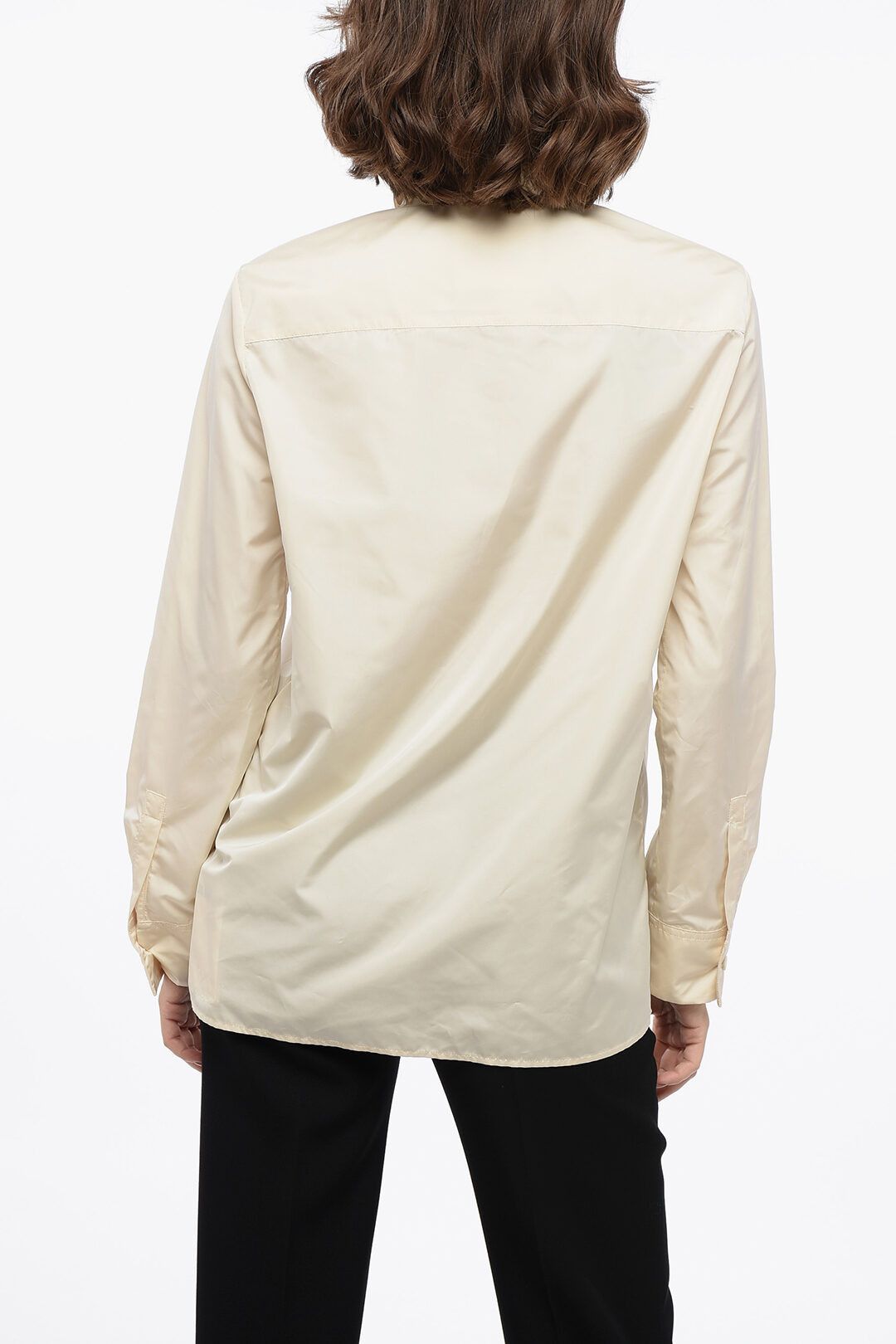 Jil Sander og1mm1225 Mandarin Collar Nylon Shirt in White Size M / US 6-8 / IT 42-44 - 2 Thumbnail