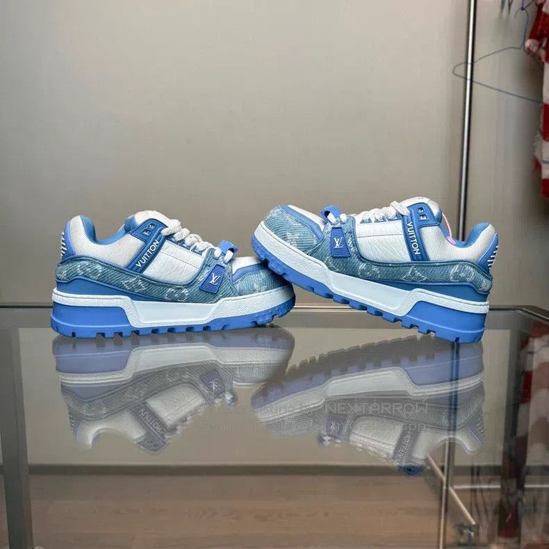 Louis Vuitton Louis Vuitton TRAINER MAXI White and Blue Denim Fat Ding s Size US 8 / IT 38 - 6 Thumbnail