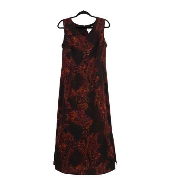 Vintage Vtg 90s Witchy Burnt Paisley Maxi Dress Sz M Black Double Sl Size M / US 6-8 / IT 42-44 - 1 Thumbnail