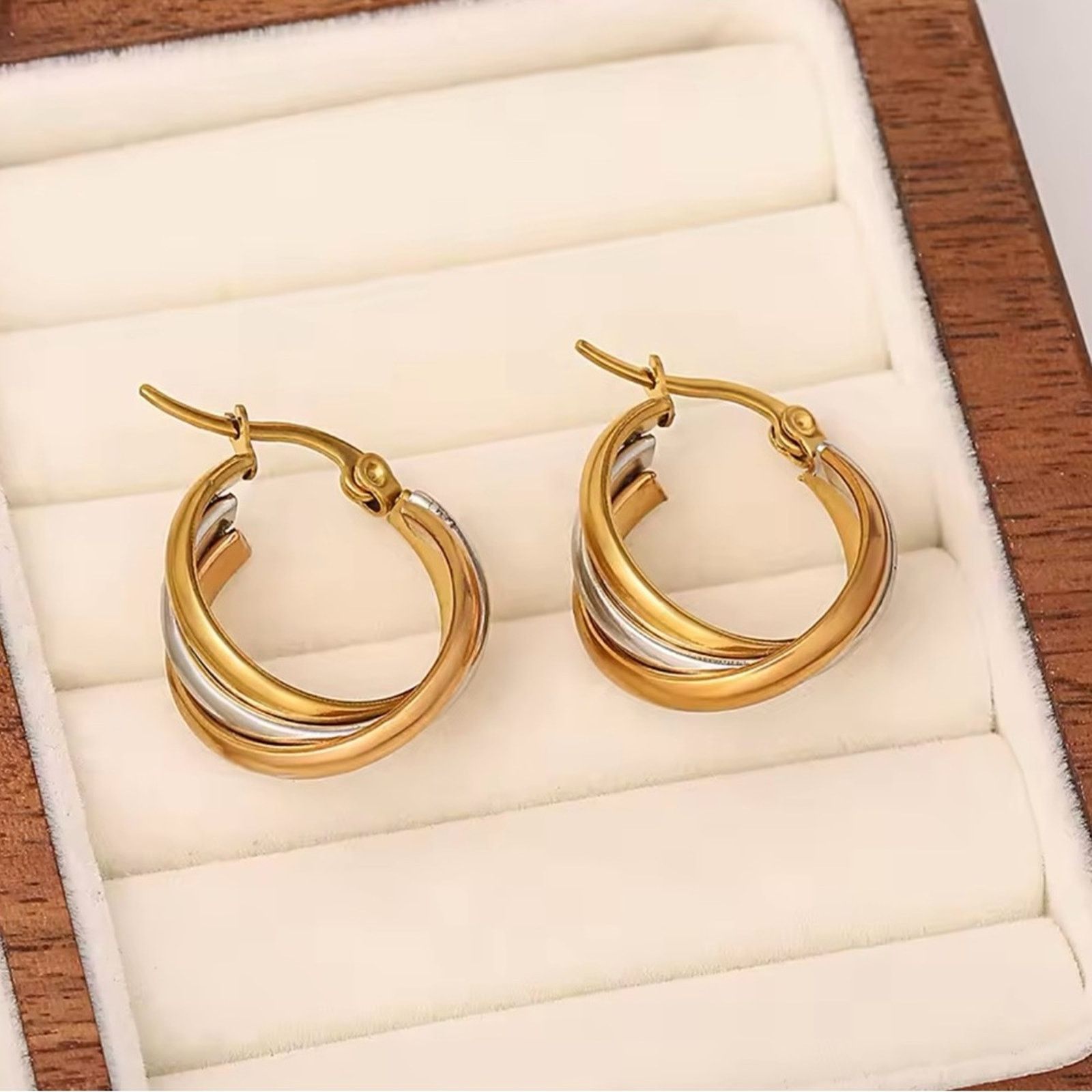 Other Stainless Steel Twisted Tricolor Hoop Earrings for Women Size ONE SIZE - 4 Thumbnail