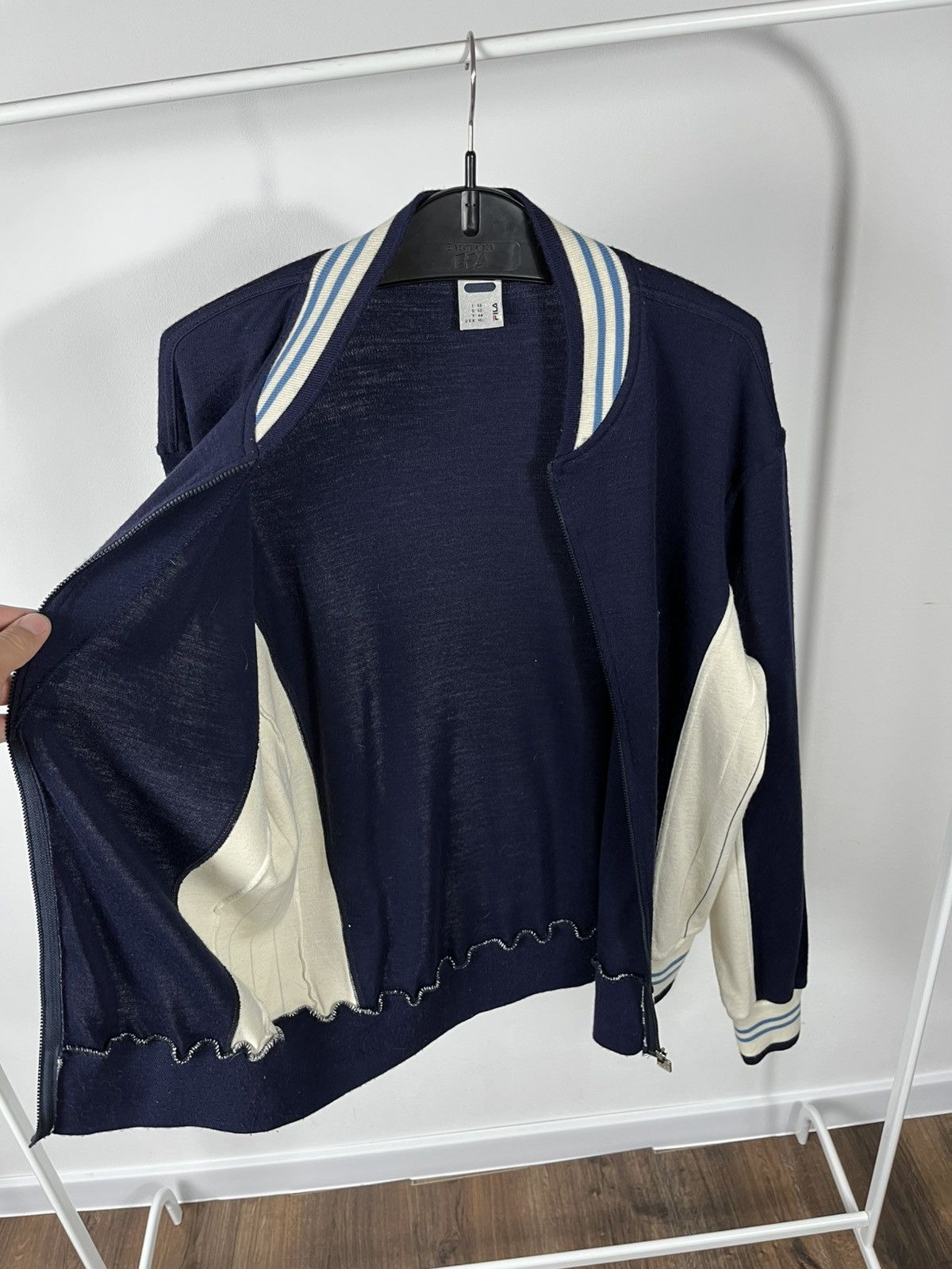 Fila Fila Vintage Wool Full Zip Navy Cream Track Jacket Size L Size US L / EU 52-54 / 3 - 9 Thumbnail