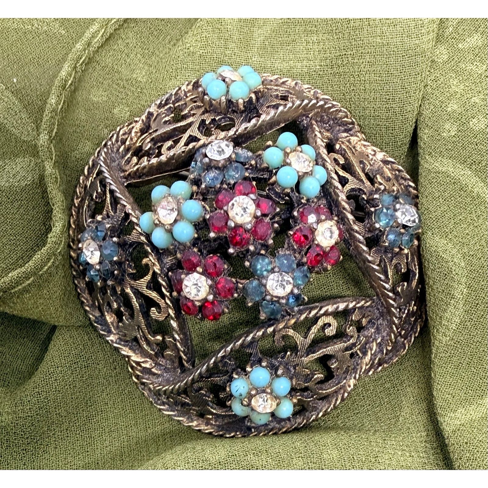Vintage Vintage BSK Brooch 2.25” Aurora Borealis Rhinestone Floral Size ONE SIZE - 1 Thumbnail