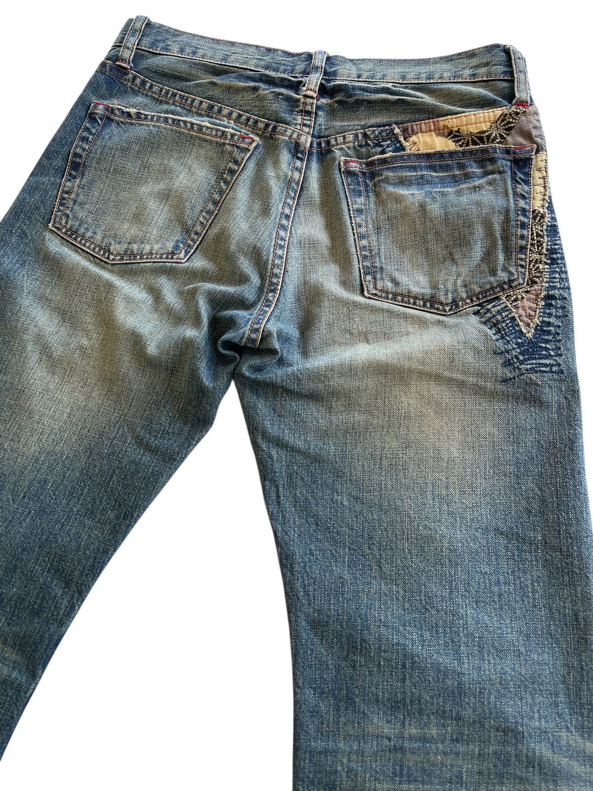Japanese Brand Takeo Kikuchi Patchwork Distressed Sashiko Boro Denim Size US 30 / EU 46 - 7 Thumbnail