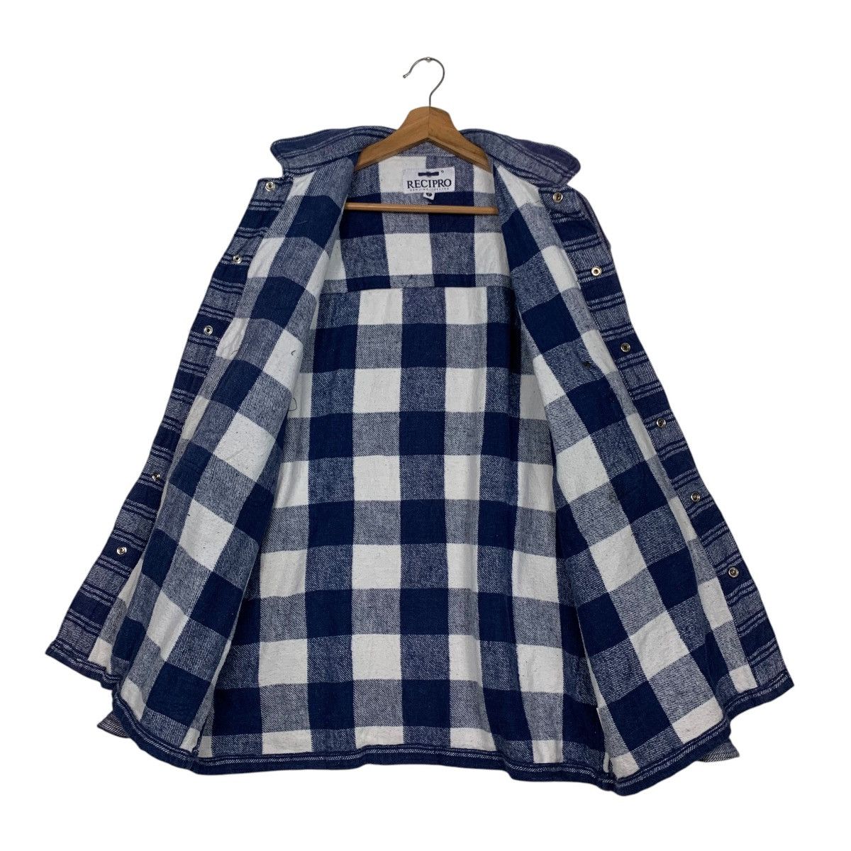 Vintage 90's RECIPRO Blue Stiped Flannel Jacket #2779-C125 Size US L / EU 52-54 / 3 - 12 Thumbnail