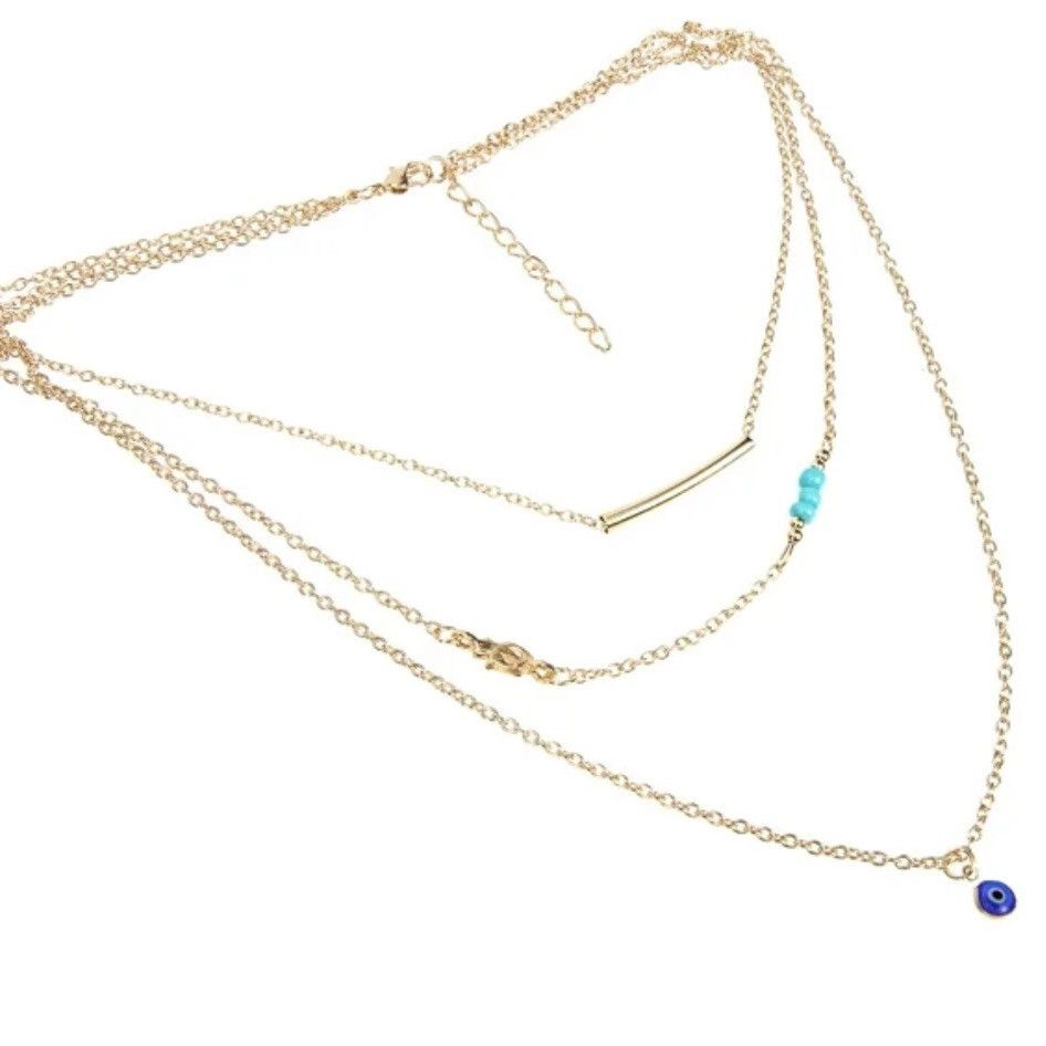 Other Gold tone triple strand layered Turkish evil eye necklace Size ONE SIZE - 5 Thumbnail