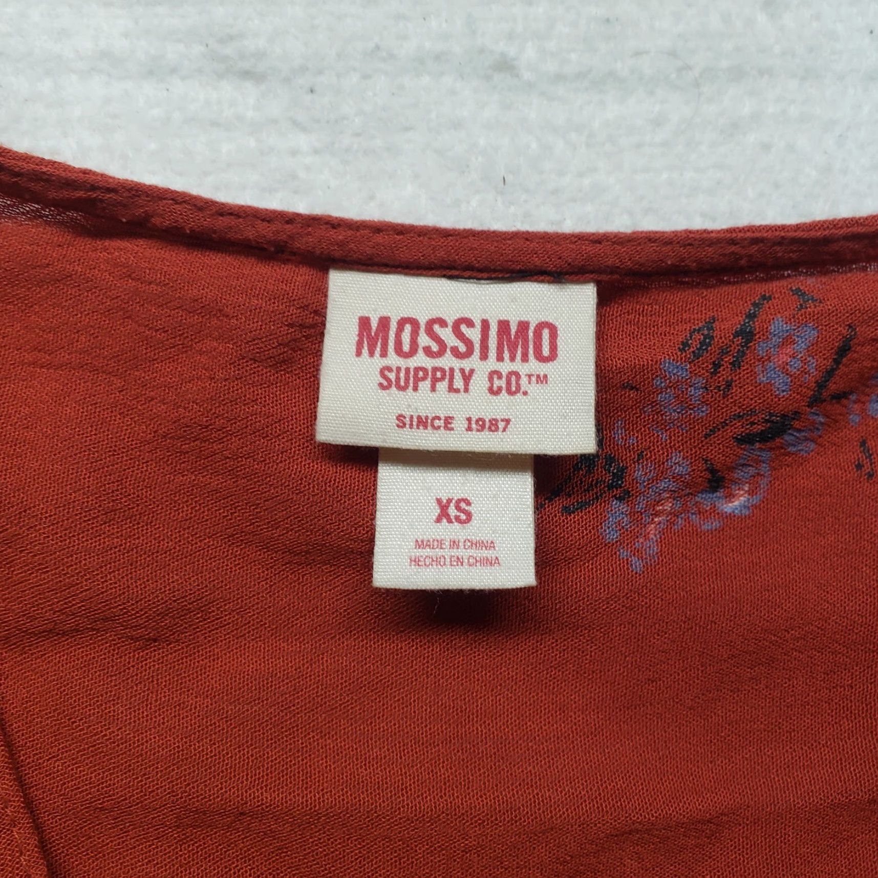 Mossimo MOSSIMO Blouse Shirt Women's Boho Tunic Long Sleeve Over Lay Orange Floral XS Lace Sheer 90s Inspired Size XS / US 0-2 / IT 36-38 - 2 Thumbnail