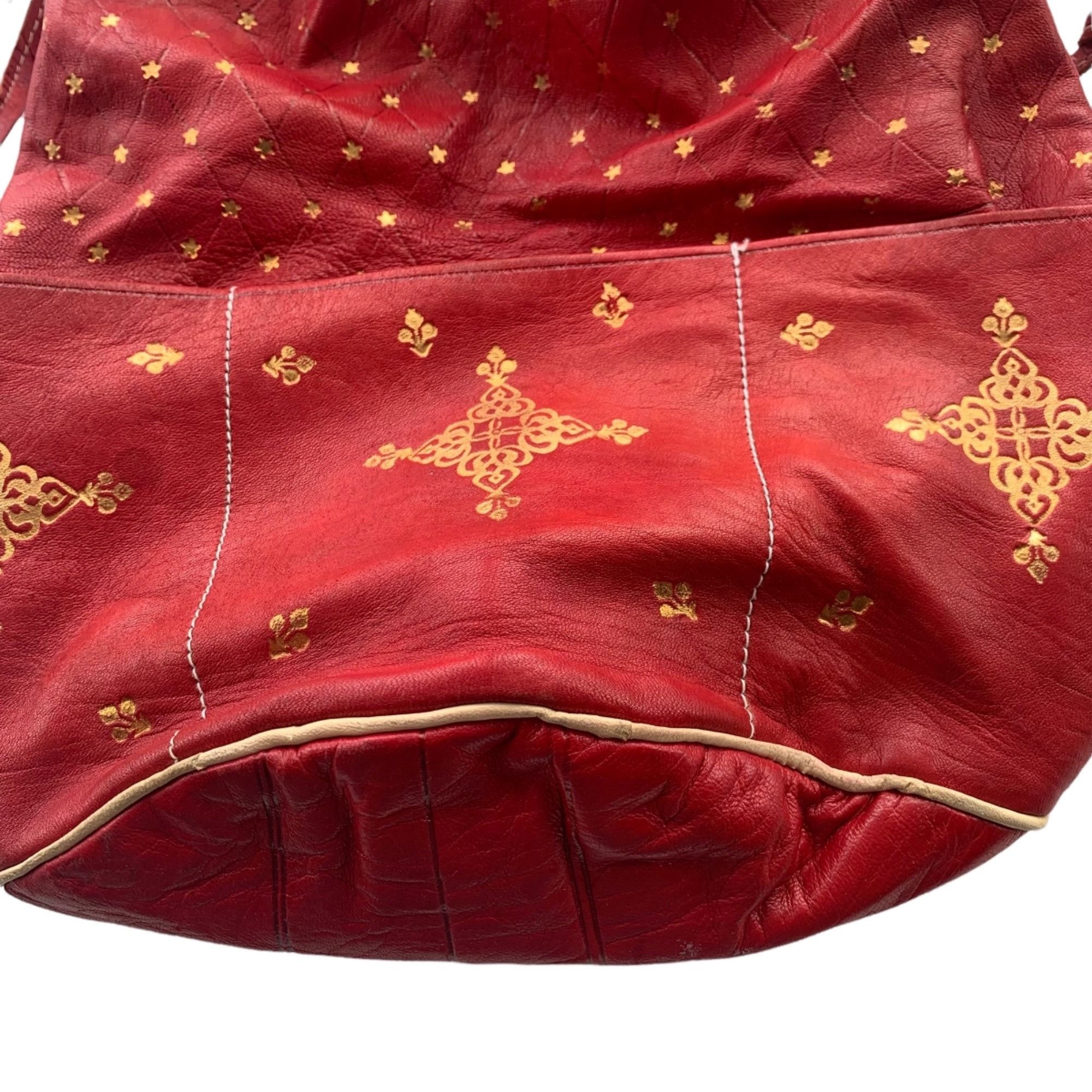 Vintage Vintage Red Leather Gold Foiled Star Print Drawstring Bucket Size ONE SIZE - 7 Thumbnail