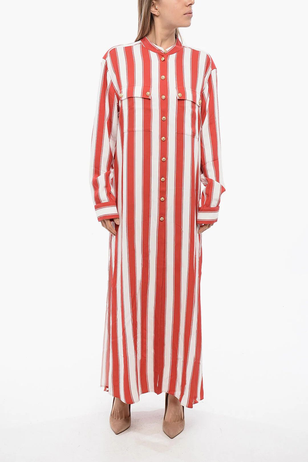 Balmain og1mm0326 Striped Shirt Dress in Red/White Size S / US 4 / IT 40 - 1 Thumbnail