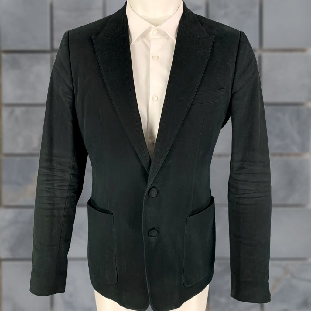 Dolce & Gabbana DOLCE & GABBANA Sport Coat Black Cotton Blend Notch Lapel 40 Adult Men Italy Size US XXS / EU 40 - 1 Thumbnail