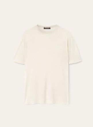 Loro Piana o1w1db10725 FAO6425 Valpiana Silk & Cotton T-Shirt Off White Size US L / EU 52-54 / 3 - 1 Thumbnail