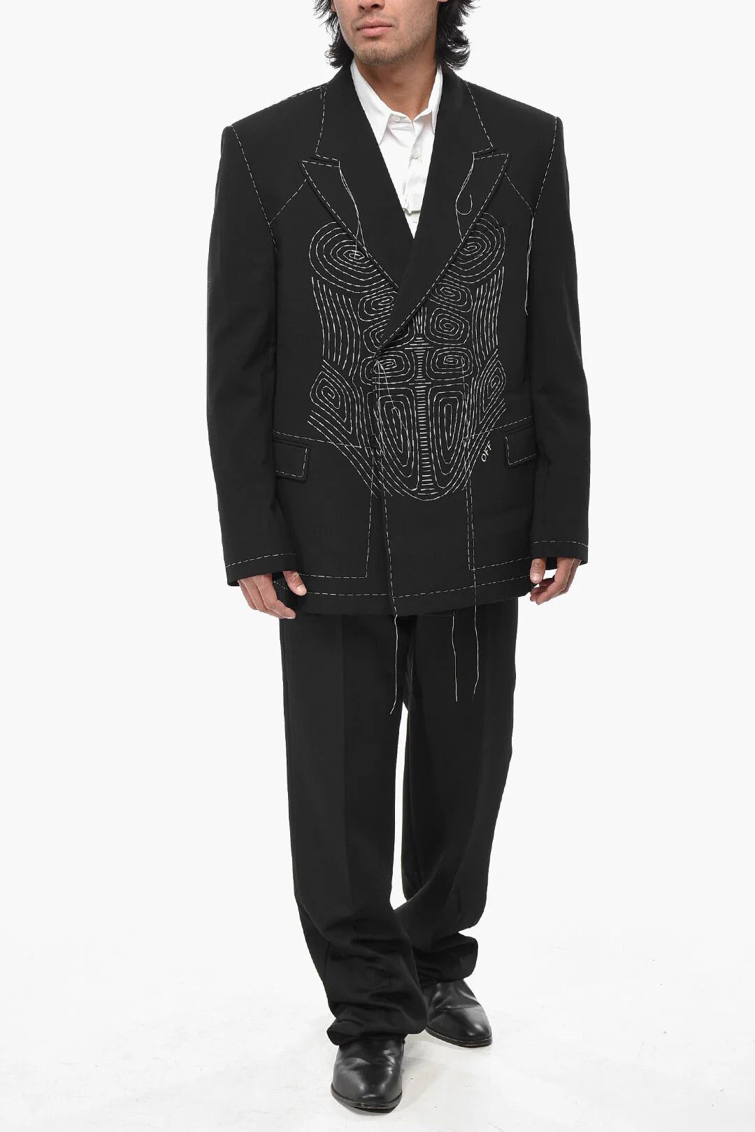 Off-White og1mm0426 Embroidered Cotton Double-Breasted Blazer in Black Size US L / EU 52-54 / 3 - 4 Thumbnail
