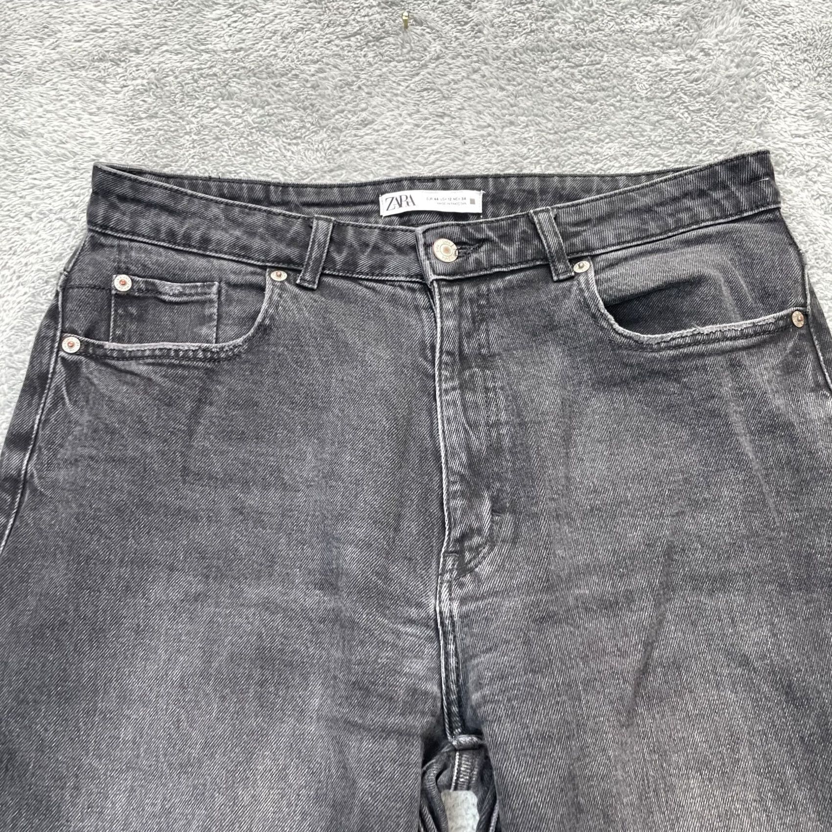 Zara Zara Jeans Womens 12 Gray Tapered Leg Whiskered Denim Cotton Logo Dark Wash Jeans Women 12 Gray Tapered City Preppy 5-Pocket Mens Womens Girls Boys Size 34" / US 12 / IT 48 - 4 Thumbnail
