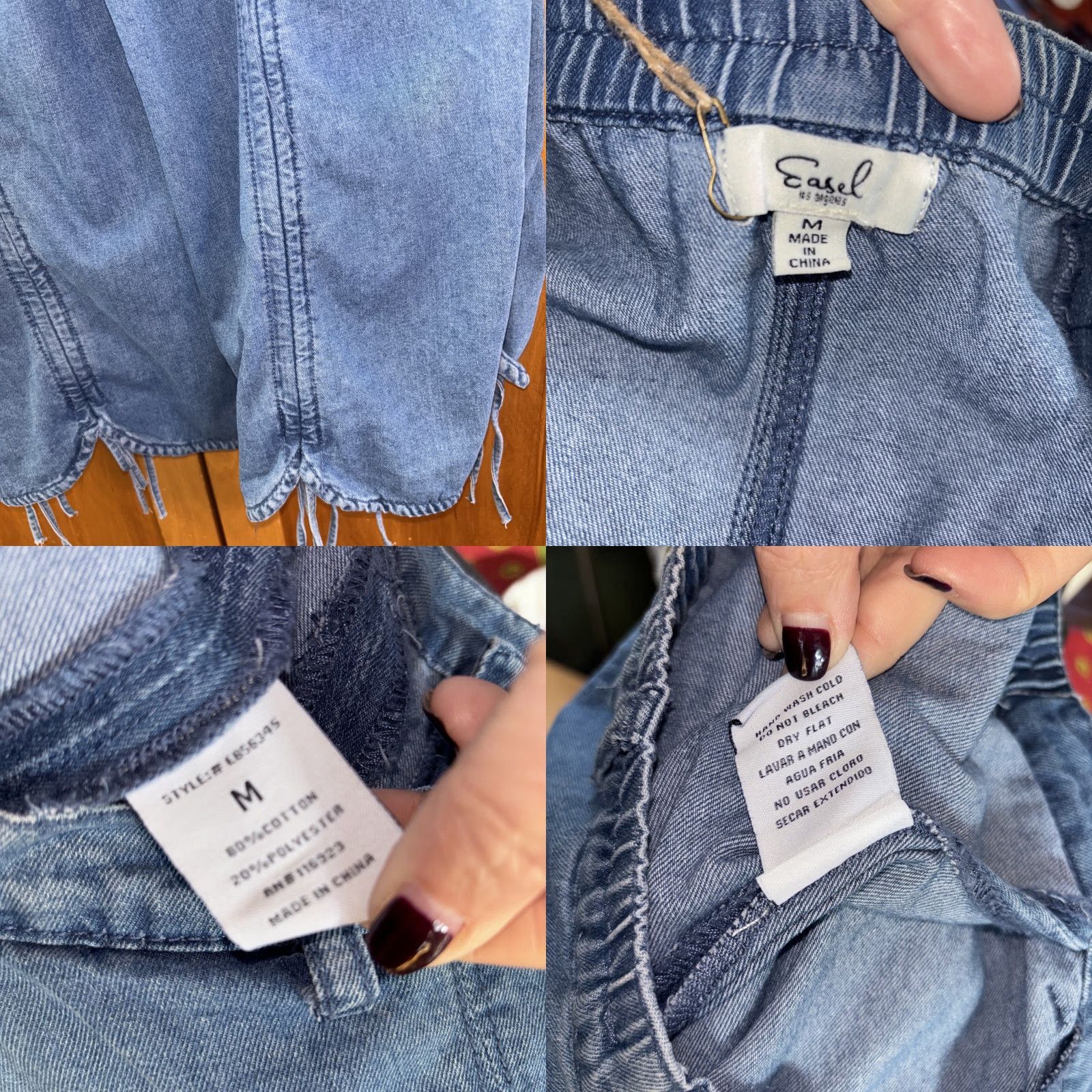 Denime EASEL Jeans Blue Denim Wide Leg Palazzo Zip Pockets Ruched Adjust Hem New M Size 32" / US 10 / IT 46 - 8 Thumbnail