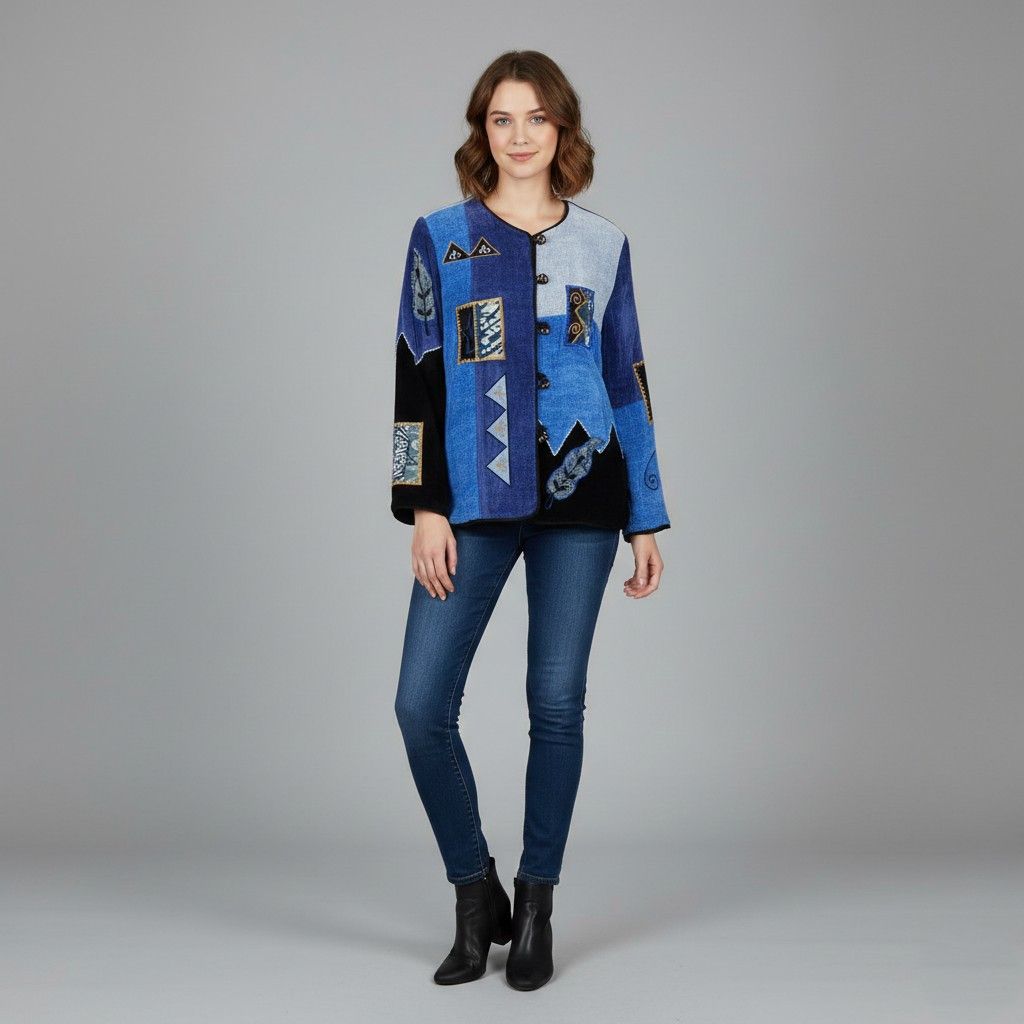 Indigo Indigo Moon Women M Jacket Blue Viscose Patchwork 9108 Size M / US 6-8 / IT 42-44 - 1 Thumbnail