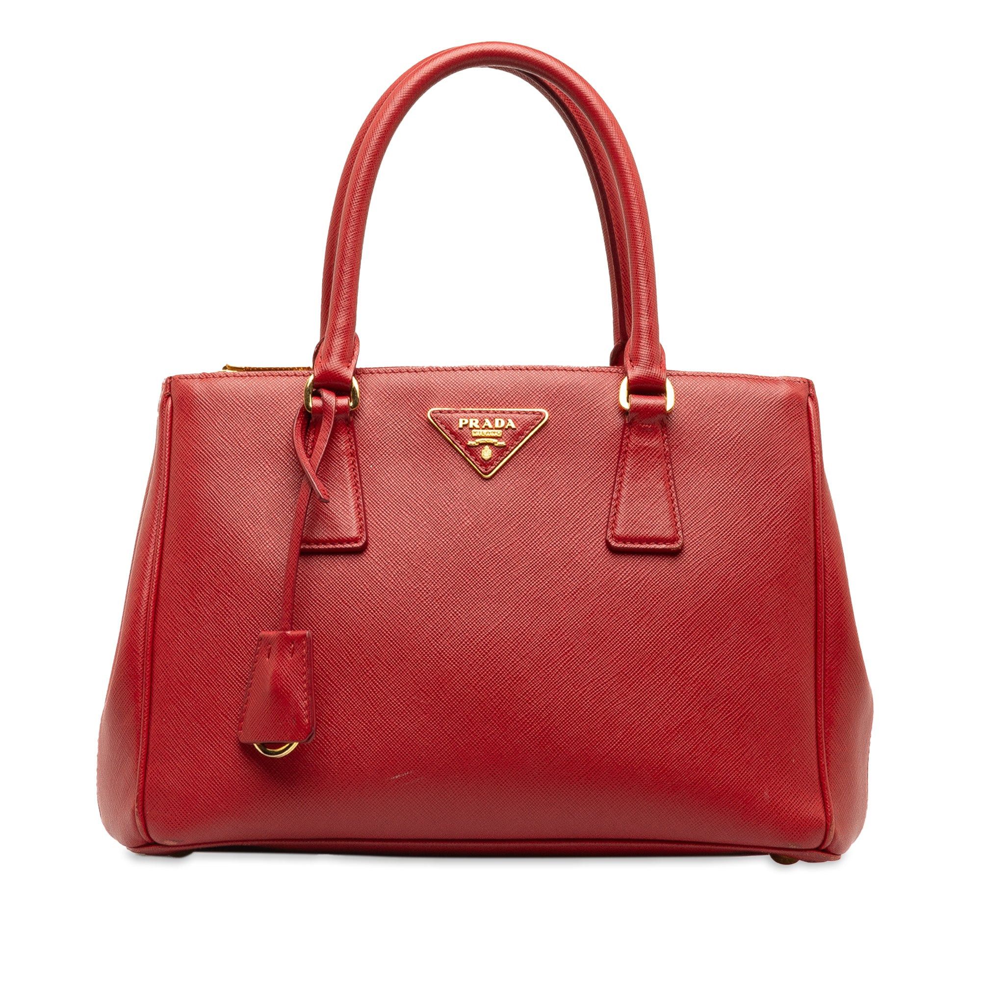 image of Prada Medium Saffiano Lux Galleria Double Zip Satchel in Red, Women's