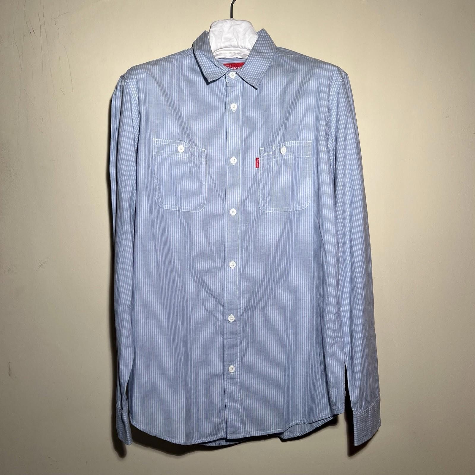 Supreme Pre-Owned SUPREME L/S CHAMBRAY STRIPE SHIRT BLUE LARGE Size US L / EU 52-54 / 3 - 1 Thumbnail