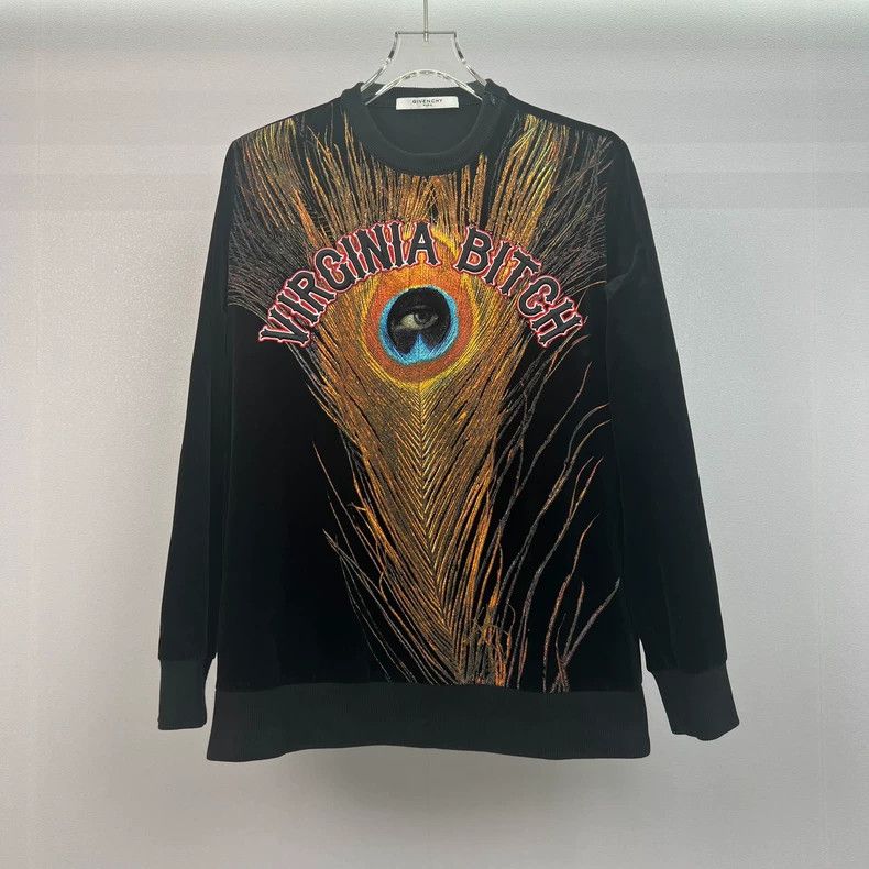 Givenchy Eye Feather Letter Embroidered Suede Hoodie