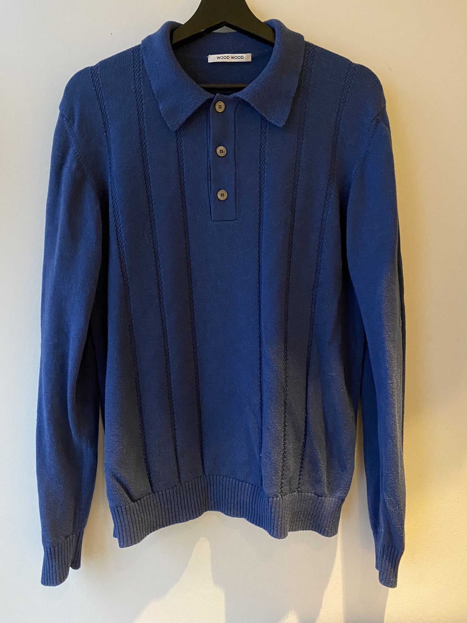 Wood Wood 48/M - Wool/Cotton - Cooper Pointelle Stripe LS Polo Size US M / EU 48-50 / 2 - 2 Thumbnail
