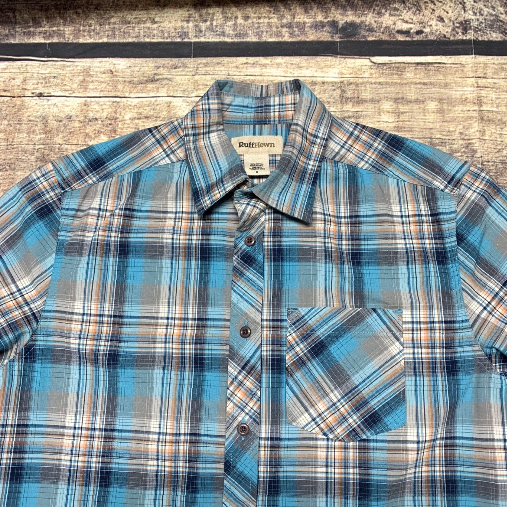 Vintage Ruff Hewn Mens Shirt Short Sleeve Small Blue Teal Plaid Western Button-Down Shirt Size US S / EU 44-46 / 1 - 2 Thumbnail
