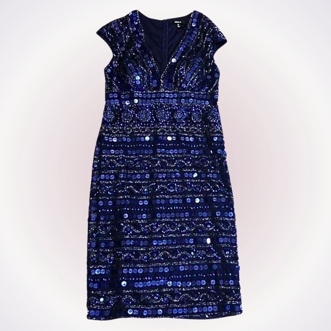 Other Giulia Embellished Cap Sleeve V-Neck Blue Midi Dress | Sz 6 Size M / US 6-8 / IT 42-44 - 1 Thumbnail