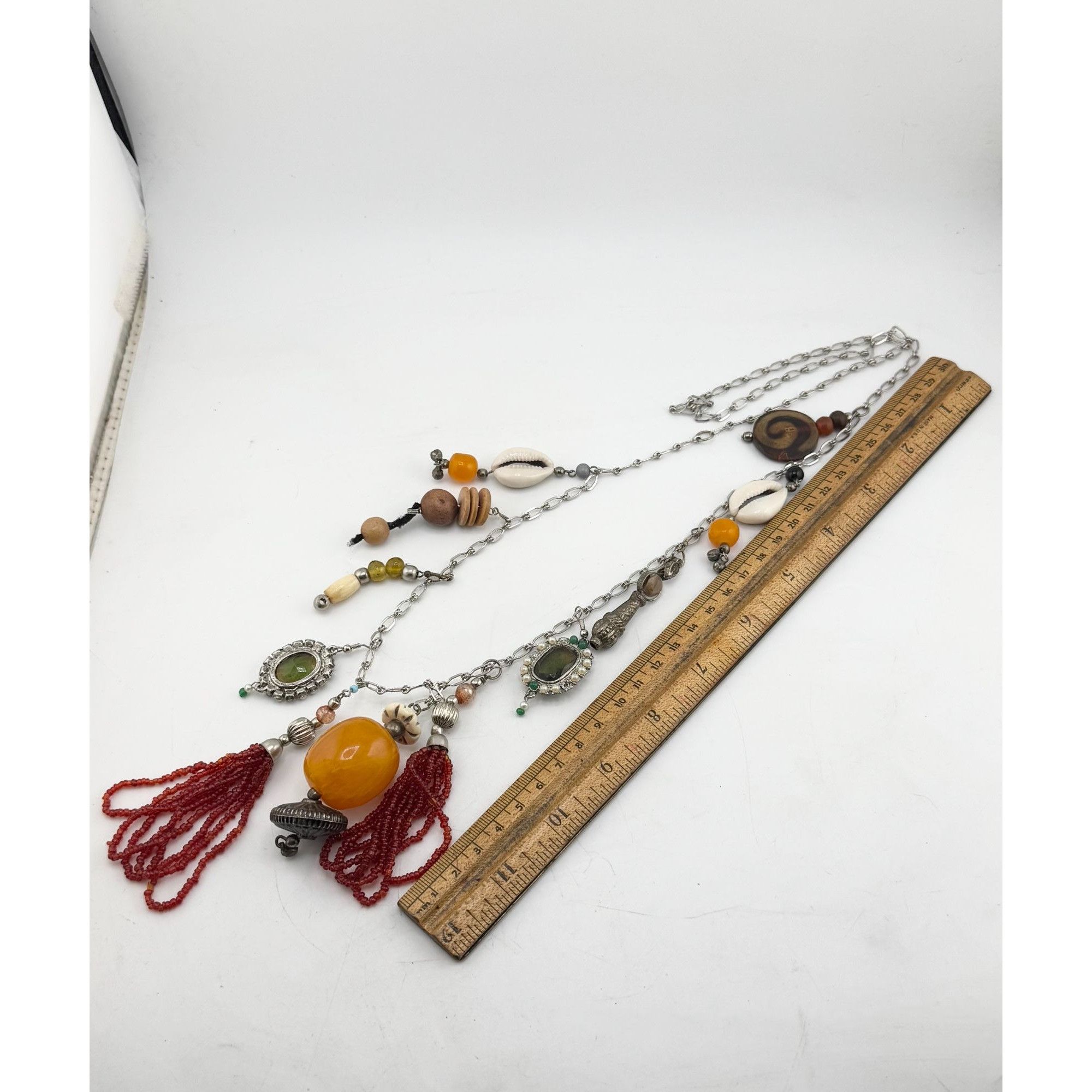 Vintage Vintage beaded shell rhinestone tassel charm necklace Size ONE SIZE - 7 Thumbnail