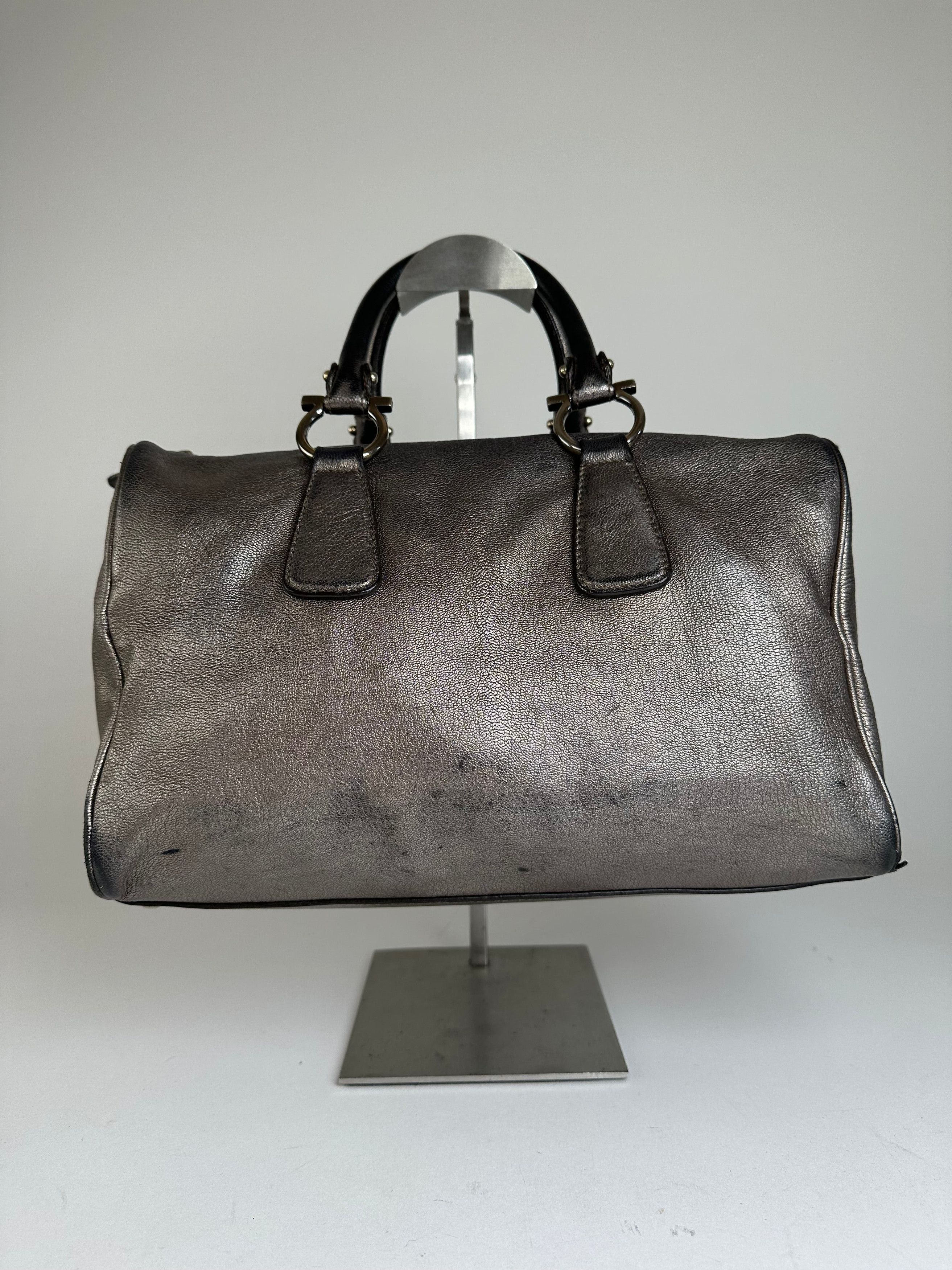 Salvatore Ferragamo Vintage Gancini Leather Bowling Bag Anthracite Size ONE SIZE - 1 Thumbnail