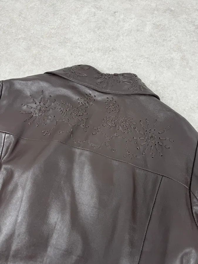 Moschino 2000s Moschino Brown Flowers Embroidery Leather Jacket Size S / US 4 / IT 40 - 6 Thumbnail