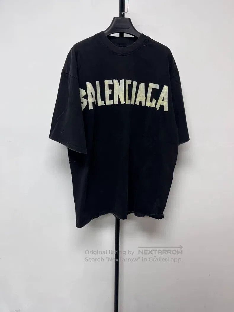 Balenciaga Balenciaga Tape Letter Logo Printed Ribbed Short Sleeve Lo Size US L / EU 52-54 / 3 - 1 Thumbnail