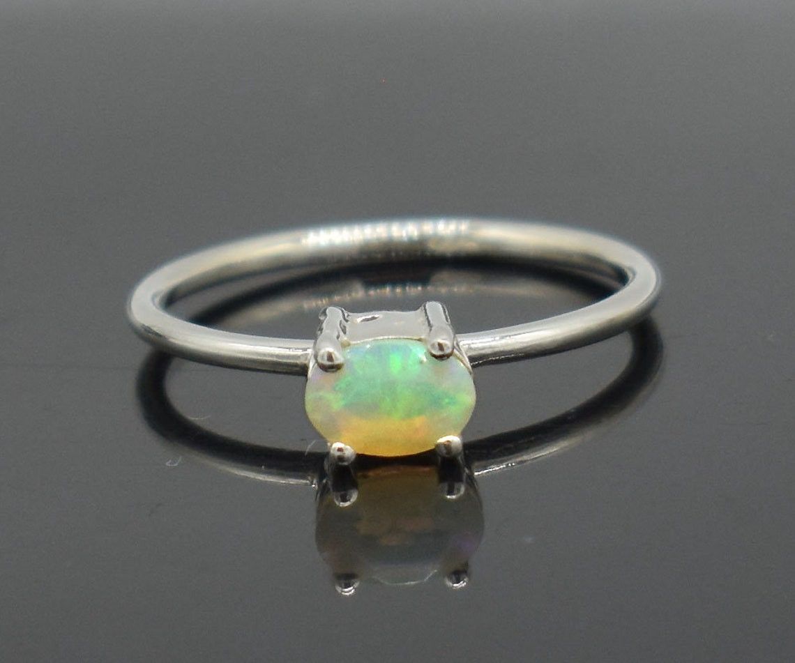 Handmade Natural Ethiopian Opal Ring Handmade 925K Silver Bridal Ring Size ONE SIZE - 1 Thumbnail