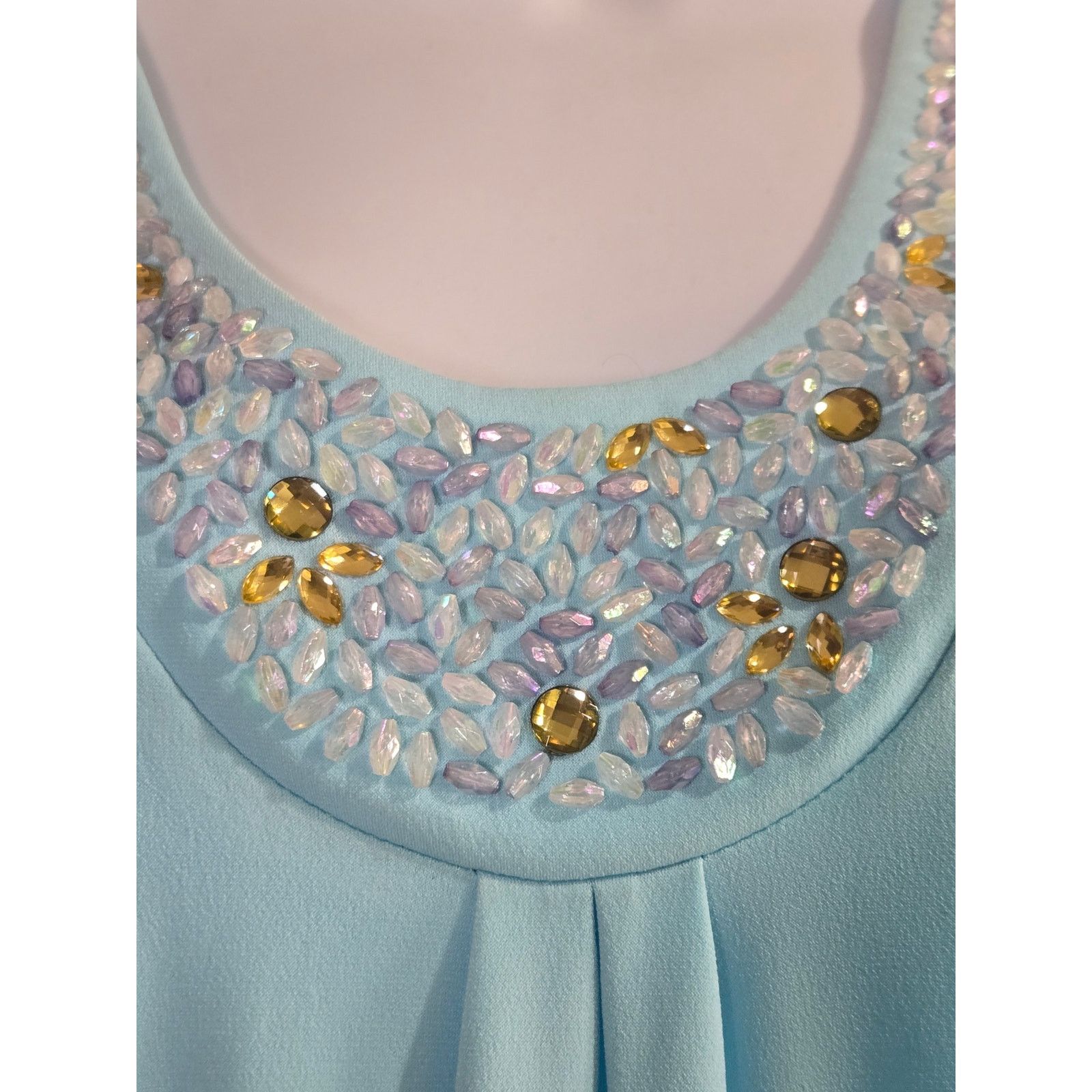 Other Susan Graver Blue Beaded Bodice Top Medium Liquid Knit Size M / US 6-8 / IT 42-44 - 2 Thumbnail