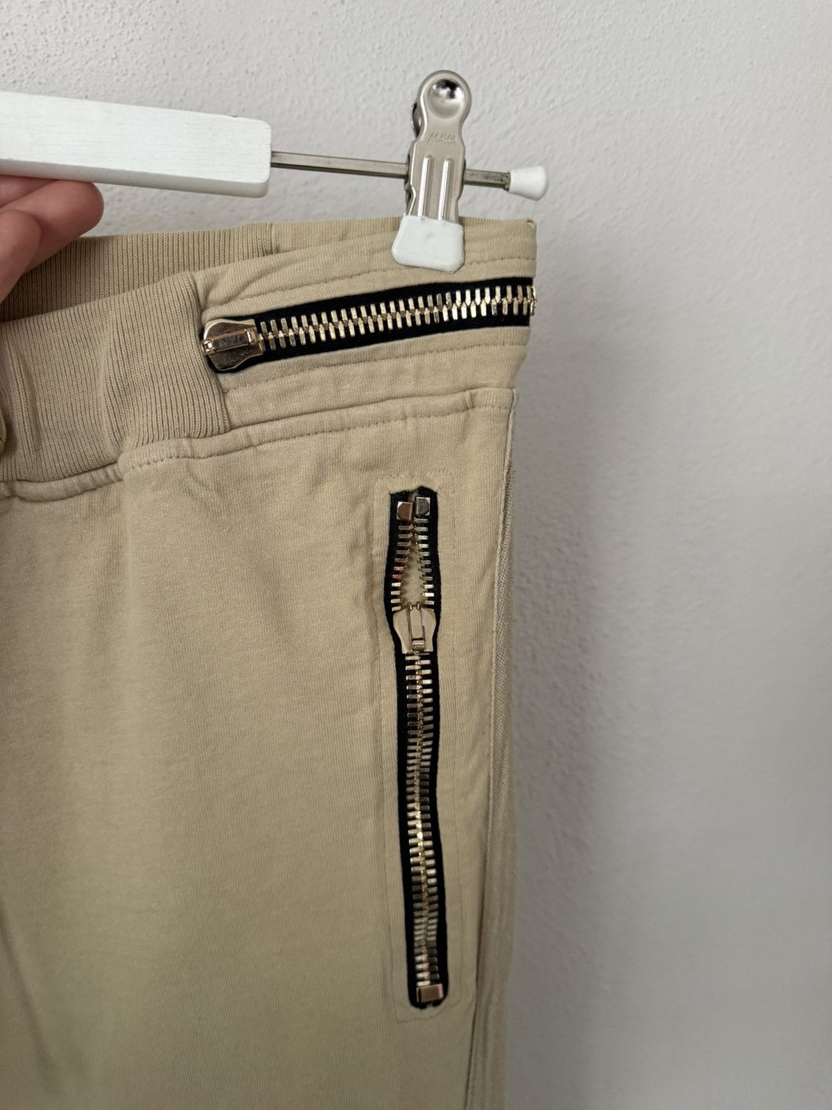 Balmain Beige Biker Joggers with Zip Pockets and Ribbed Panels Size US 32 / EU 48 - 8 Thumbnail