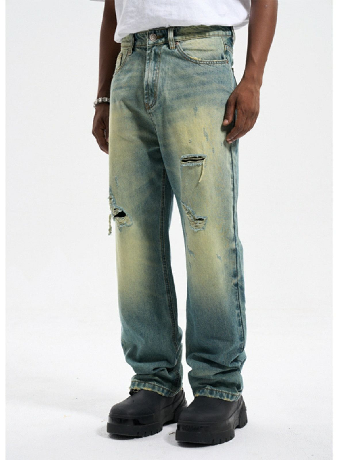 hiphop grunge y2k ripped damaged jeans