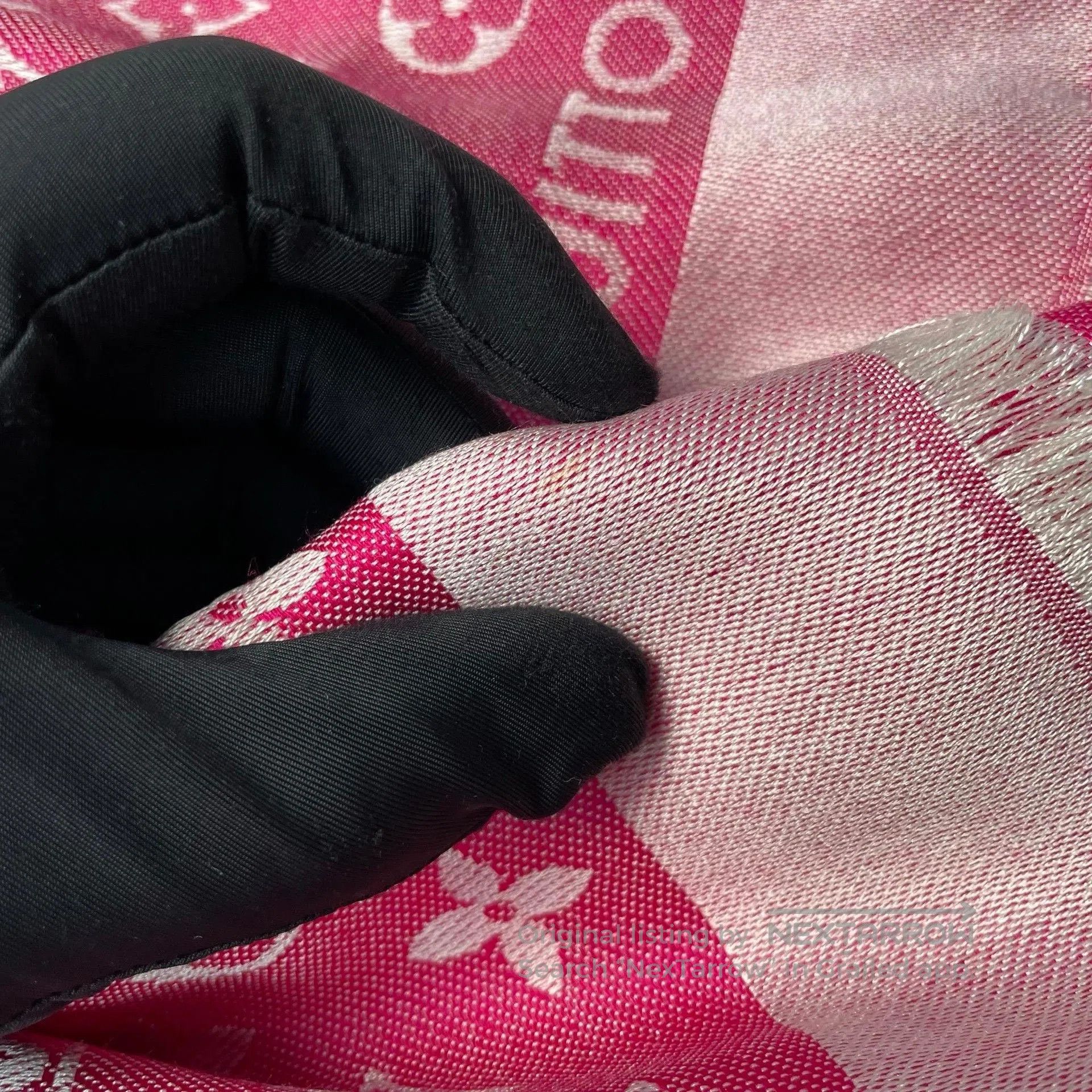 Louis Vuitton LV Pink Monogram Satin Tassel Scarf. Size ONE SIZE - 4 Thumbnail