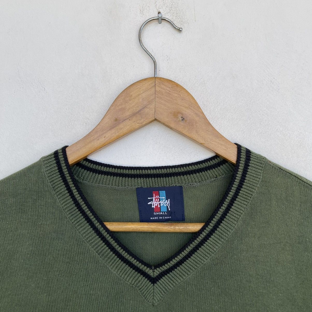 Stussy Vintage 90s Stussy Sport V-Neck Knit Sweater Forest Green Size US S / EU 44-46 / 1 - 5 Thumbnail