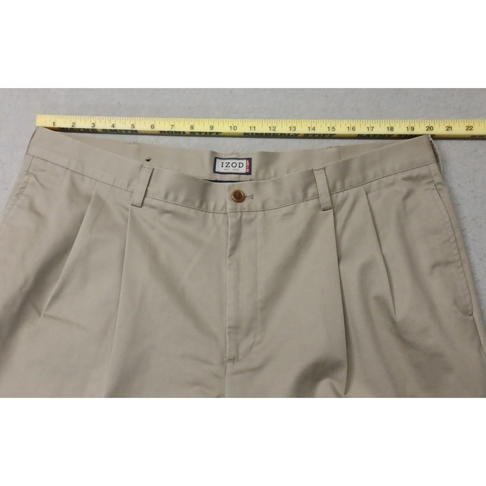 Izod Izod (42x30) Men's Beige Khaki Relaxed Straight Dress Slacks Size US 42 / EU 58 - 3 Thumbnail