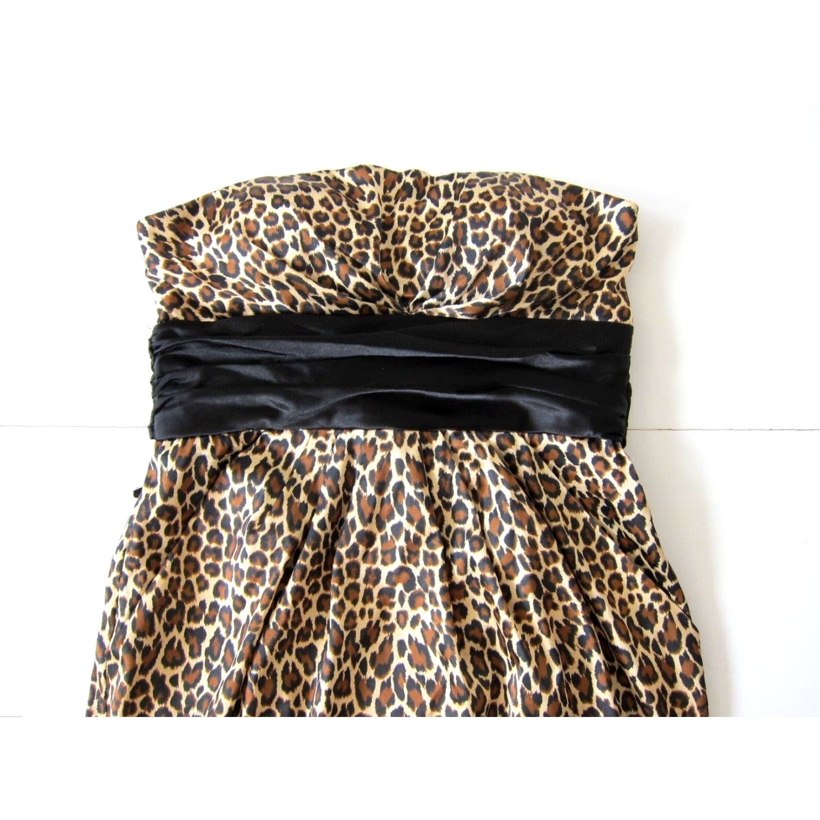 Vintage VINTAGE Jump Apparel Dress Shirt Brown Cheetah Strapless Ruched Pocket Prom Party 6 Women Size M / US 6-8 / IT 42-44 - 3 Thumbnail