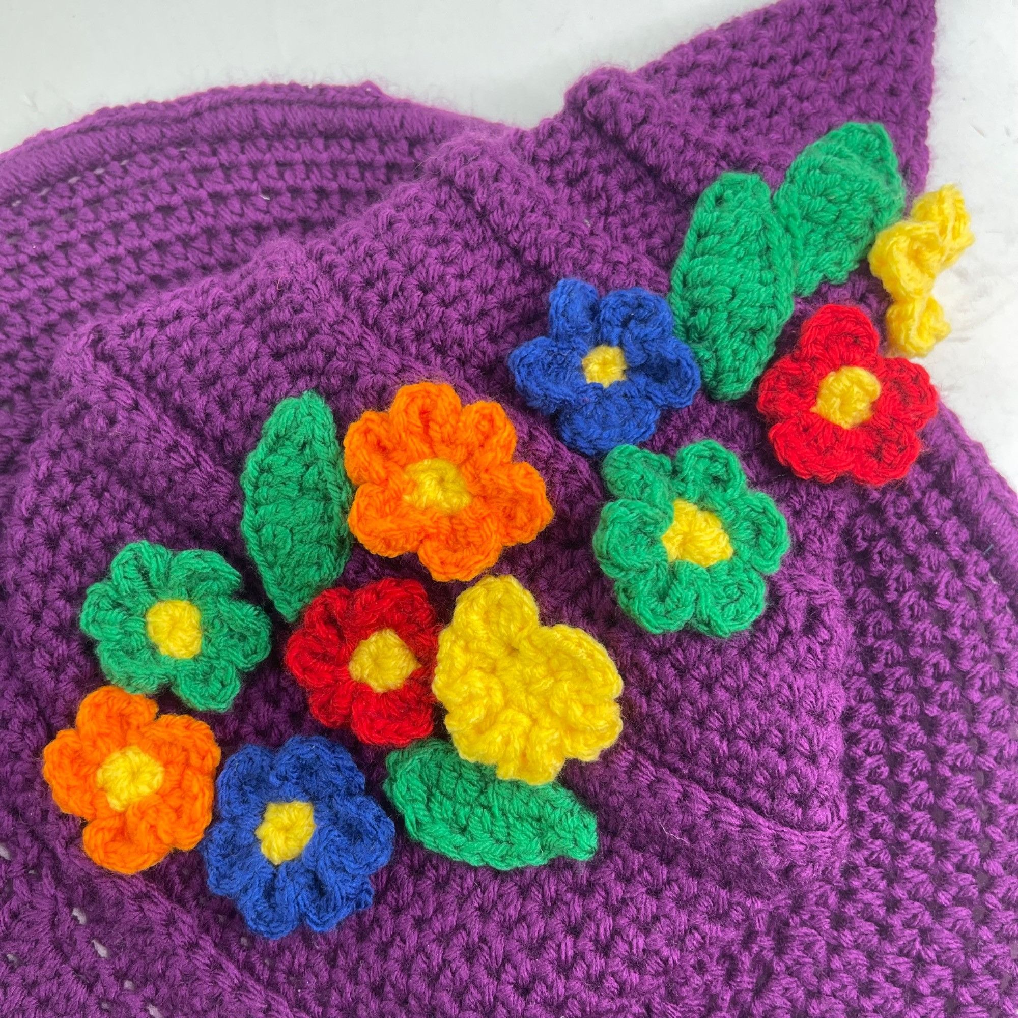 Handmade Crochet Witch Wizard Hat Purple w/ Red Orange Yellow Green B Size ONE SIZE - 4 Thumbnail