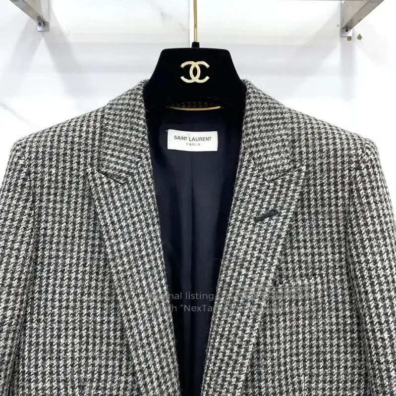 Yves Saint Laurent YSL Black Wool Checkered Women's Jacket . Size S / US 4 / IT 40 - 3 Thumbnail