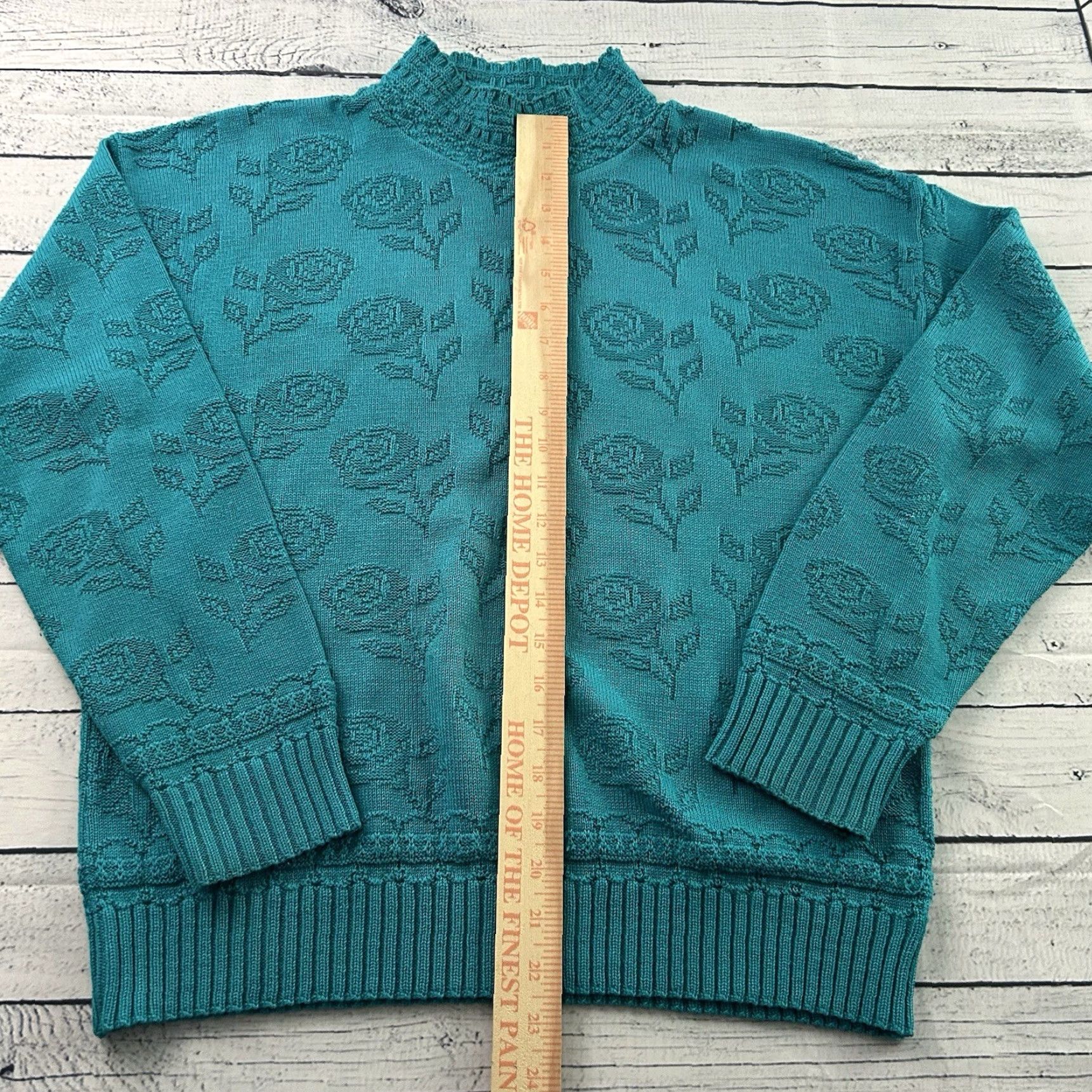 Vintage VINTAGE Kenneth Too Floral Knit Mock Neck Sweater Women's M Teal USA Size M / US 6-8 / IT 42-44 - 3 Thumbnail