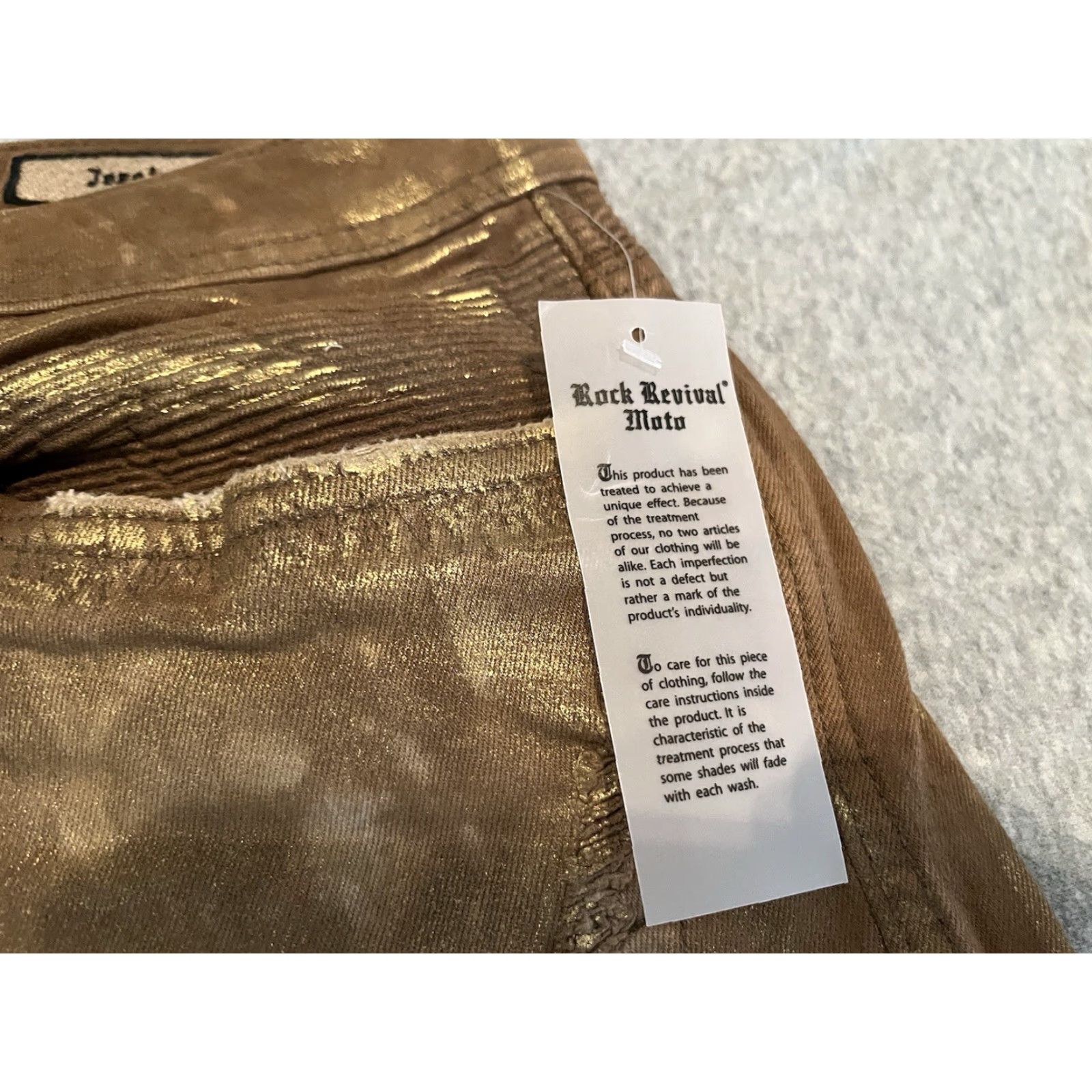 Vintage Rock Revival Jeans Distressed Gold Mens 38x33 NWT Moto Jezek Denim Biker Cotton/Elastane Jeans Mens Distressed Gold 38x33 NWT Size US 38 / EU 54 - 4 Thumbnail