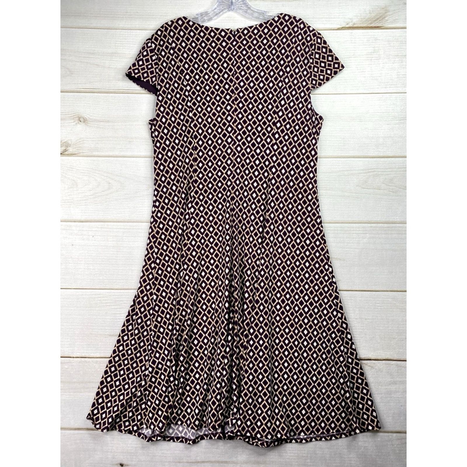 Vintage Jessica Howard Dress 16 Purple Geometric Print Stretch Knit Midi Cap Sleeve Zip Dress Size XXL / US 16-18 / IT 52-54 - 7 Thumbnail