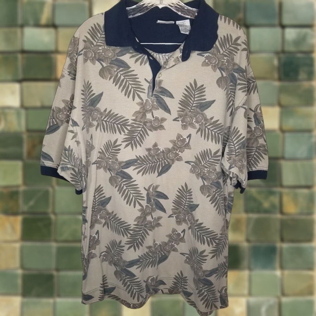 Bugle Boy VINTAGE Bugle Boy Floral Polo Shirt Adult XL Green Short Sleeve Mens Size US XL / EU 56 / 4 - 1 Thumbnail