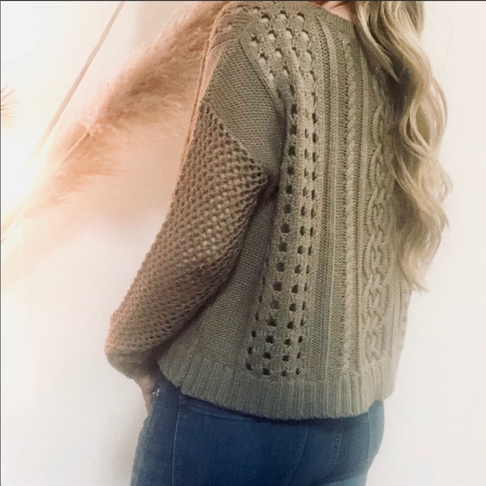 Nordstrom NORDSTROM Trouve Open Weave Pullover Sweater Chunky Knit Size L / US 10 / IT 46 - 4 Thumbnail
