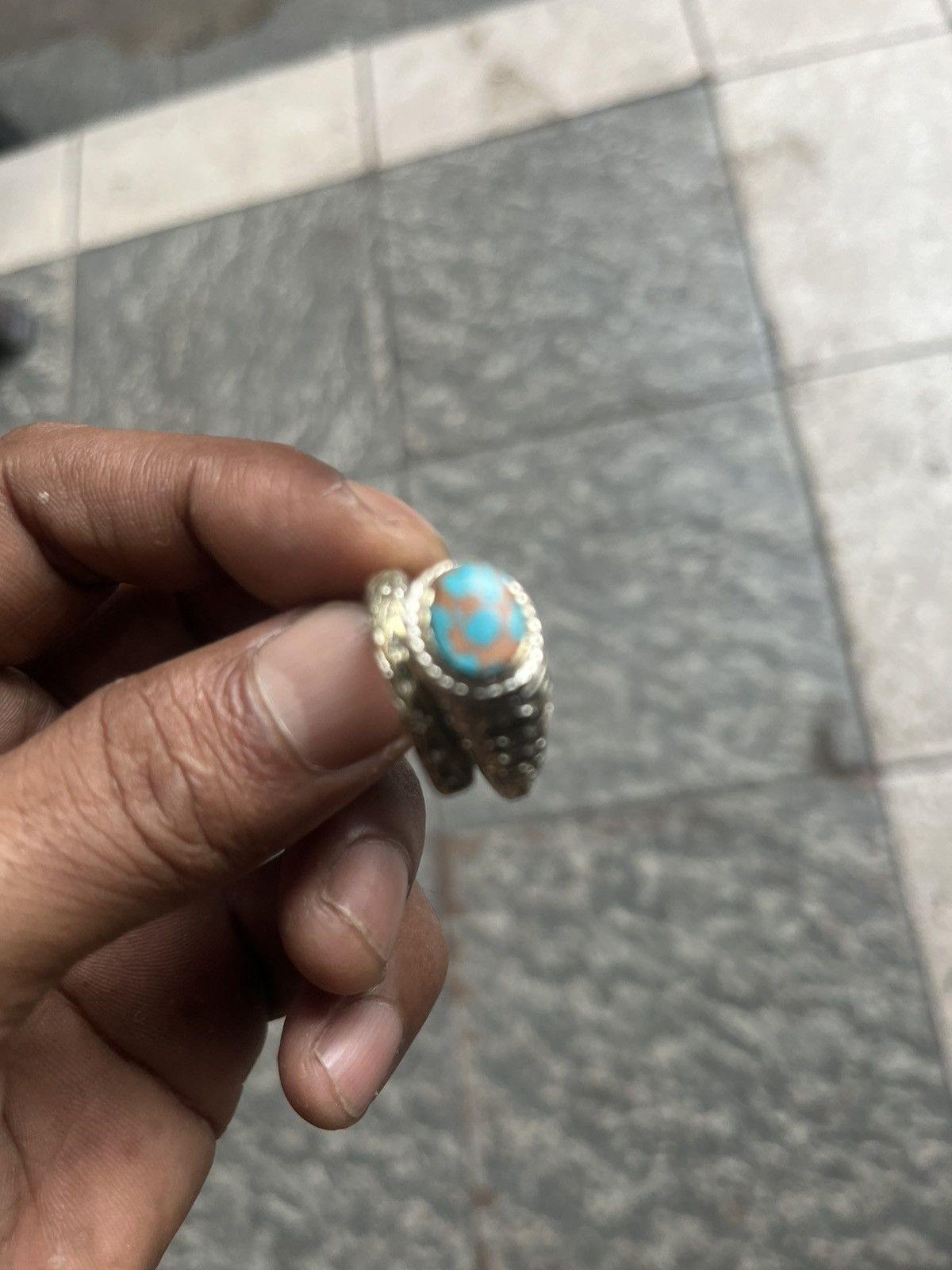 John Hardy Braided Silver Serpent Ring with Inlay Turquoise Stone Size ONE SIZE - 6 Thumbnail