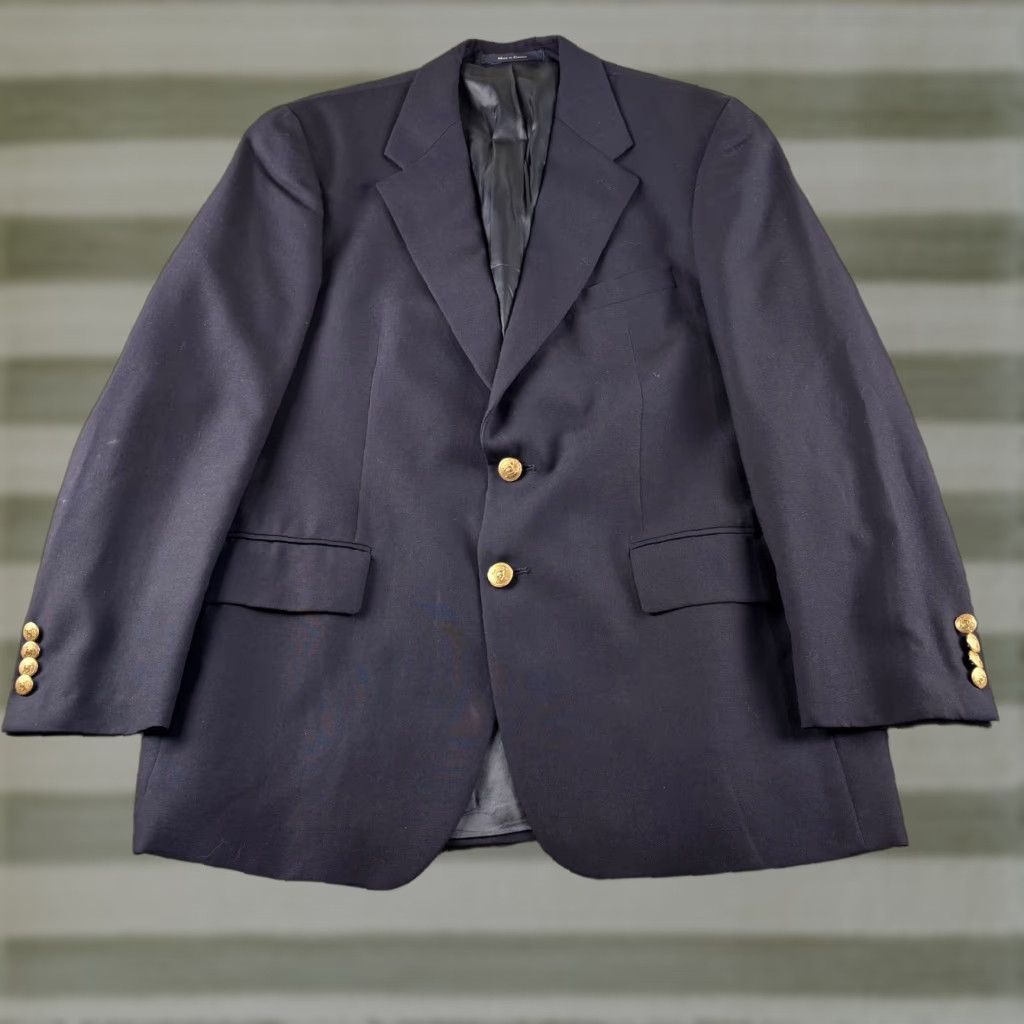 Ralph Lauren VINTAGE Chaps Ralph Lauren Blazer Mens 43R Navy Blue Wool Single-Breasted Two-Button Notch Lapel Jacket Coat Jacket Length Regular Pattern Solid Size 46R - 1 Thumbnail