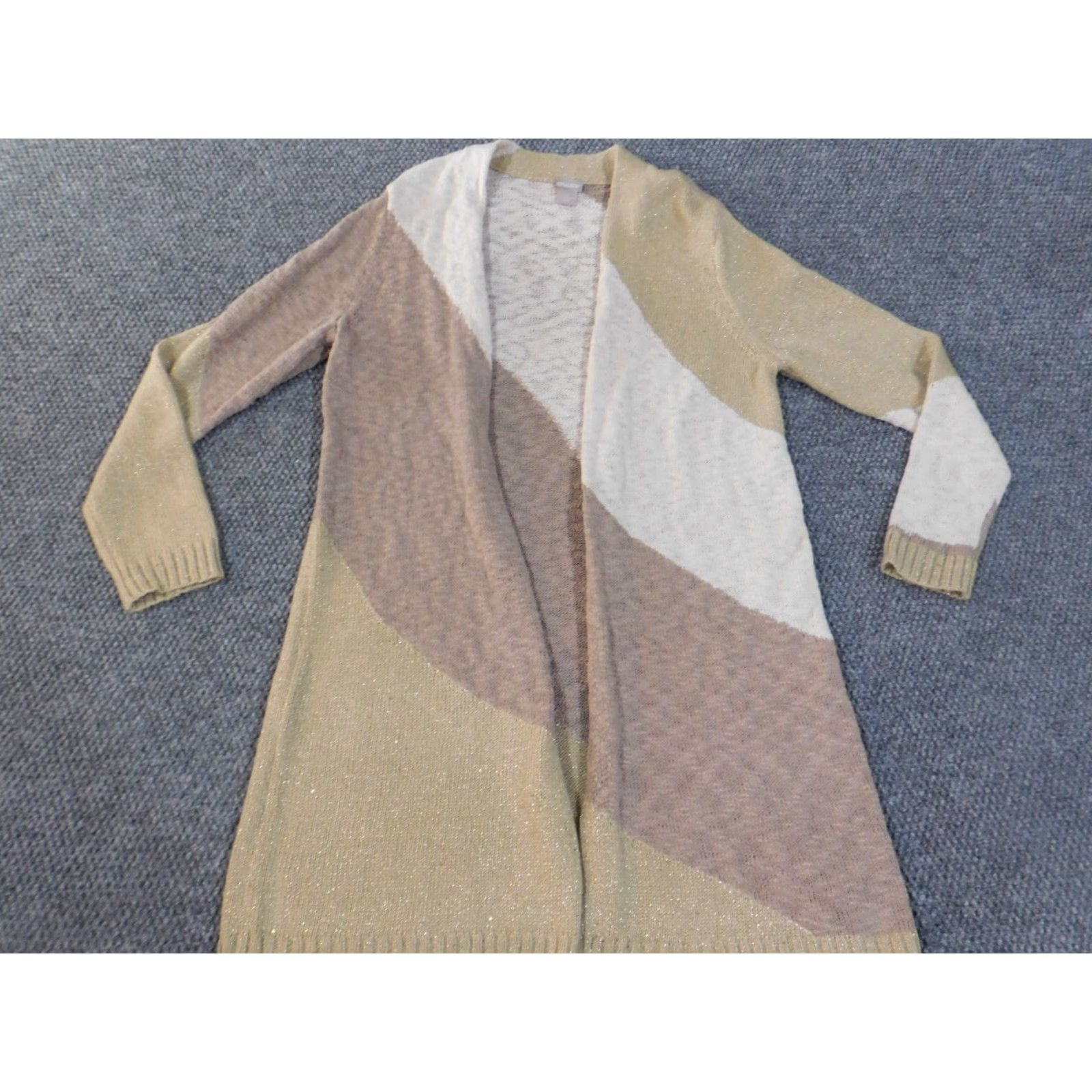 Vintage Chico's Cardigan Sweater Womens Open Knit Brown Geometric Crew Neck 1 Regular Winter Knit Size XS / US 0-2 / IT 36-38 - 2 Thumbnail