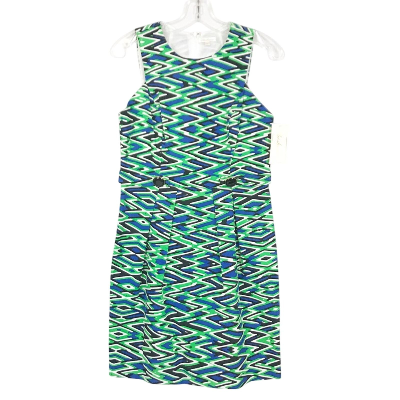 Other Shoshanna Silk Zig Zag Green Sheath Dress sz 8 Size M / US 6-8 / IT 42-44 - 9 Thumbnail