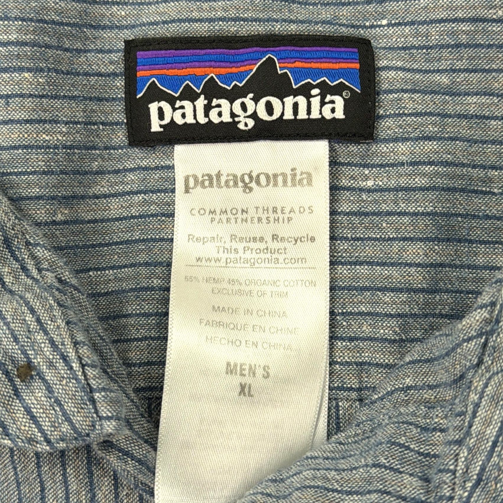 Patagonia Patagonia Shirt Mens XL Blue Gray Stripe Short Sleeve Hemp Organic Cotton Preppy Size US XL / EU 56 / 4 - 3 Thumbnail